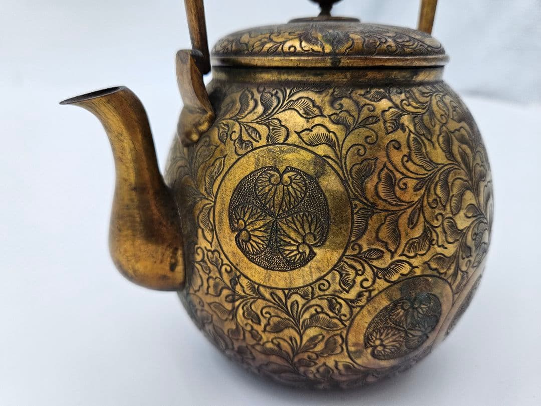 徳川家伝来 三つ葉葵紋 金銅薬缶 徳川家康 大名道具 煎茶道具 時代物