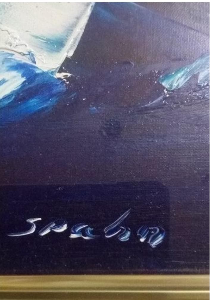 ビクトールスパン　真作ヨットレース油彩変形40号