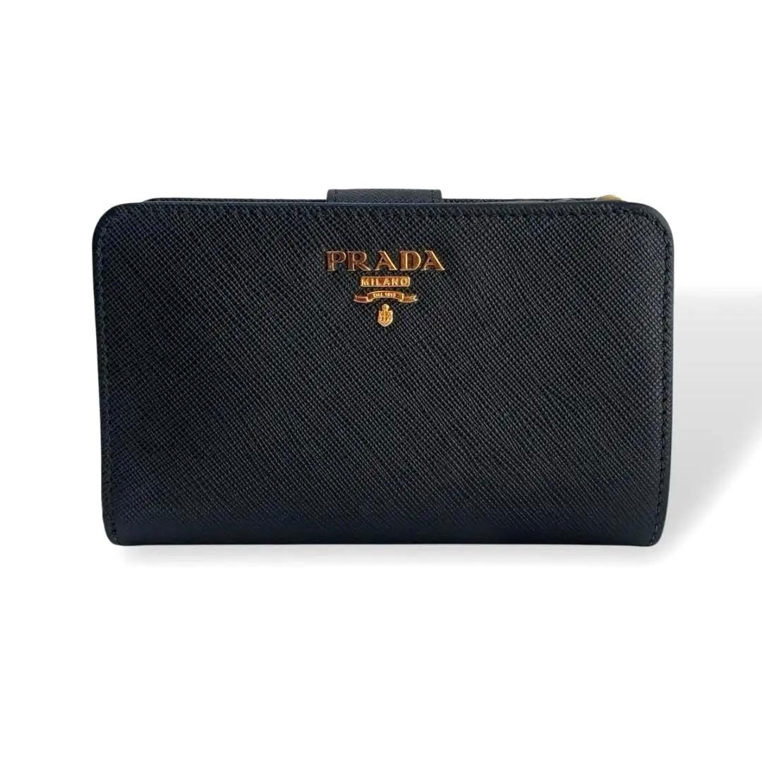 プラダ　二つ折り財布　ネイビー　レディース
