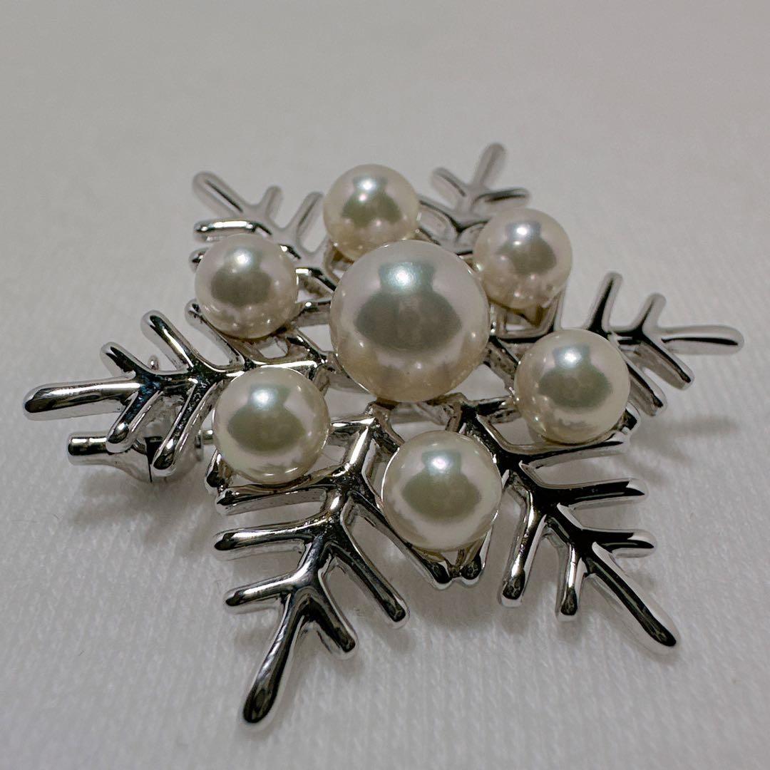 MIKIMOTO ミキモト あこや真珠 雪の結晶 スノークリスタル ブローチ