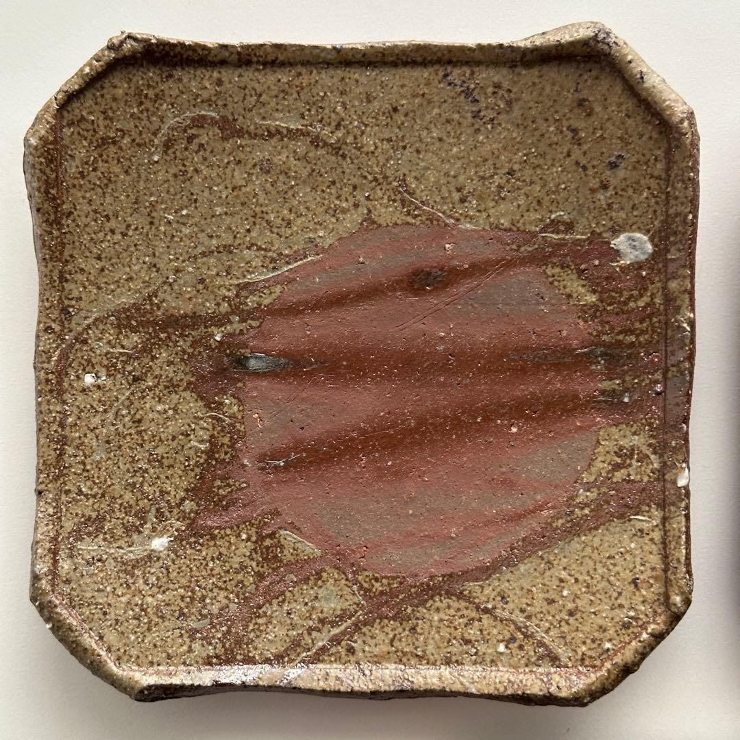 堀江英城 備前 四方皿 5枚 牡丹餅 緋襷 共箱