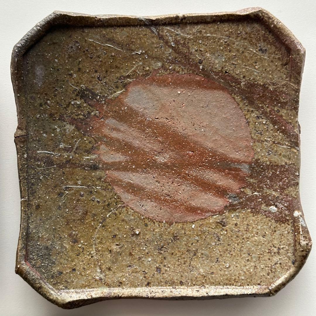 堀江英城 備前 四方皿 5枚 牡丹餅 緋襷 共箱