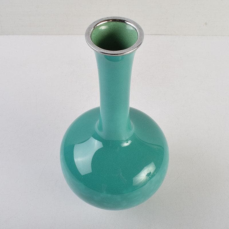 七宝焼　安藤七宝店　緑釉　花文　花瓶　合わせ箱　C　R9385H