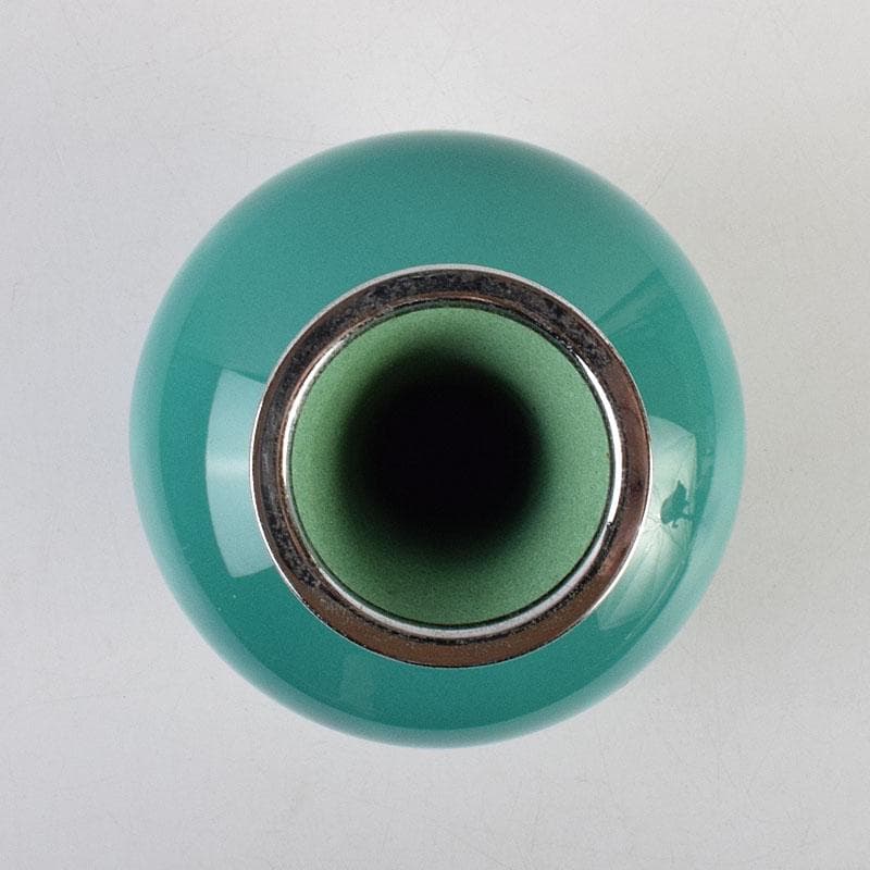 七宝焼　安藤七宝店　緑釉　花文　花瓶　合わせ箱　C　R9385H