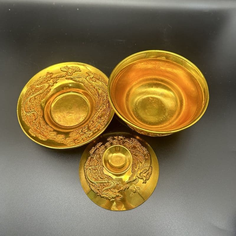 銅製 清乾隆竜鳳茶器 湯飲み 装飾品 現代工芸品 美術品 置物