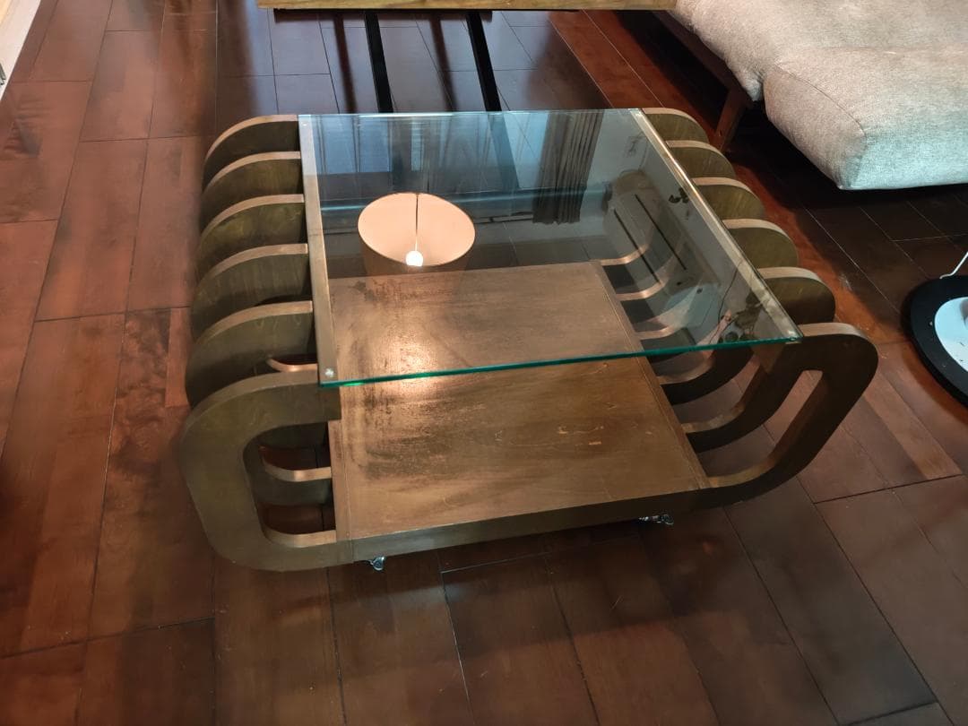 北欧レトロ 湾曲型 木製 コーヒーテーブル サイドテーブル キャスター付き