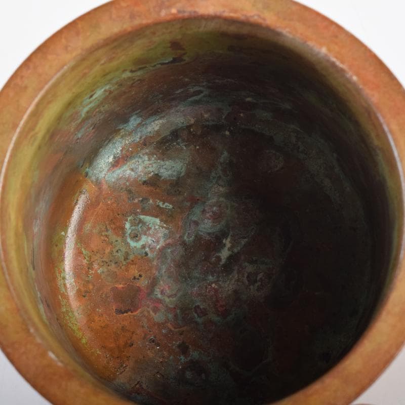 高岡銅器　三好三治造　蝋型鋳銅　花草文香炉　共布共箱　V　6971