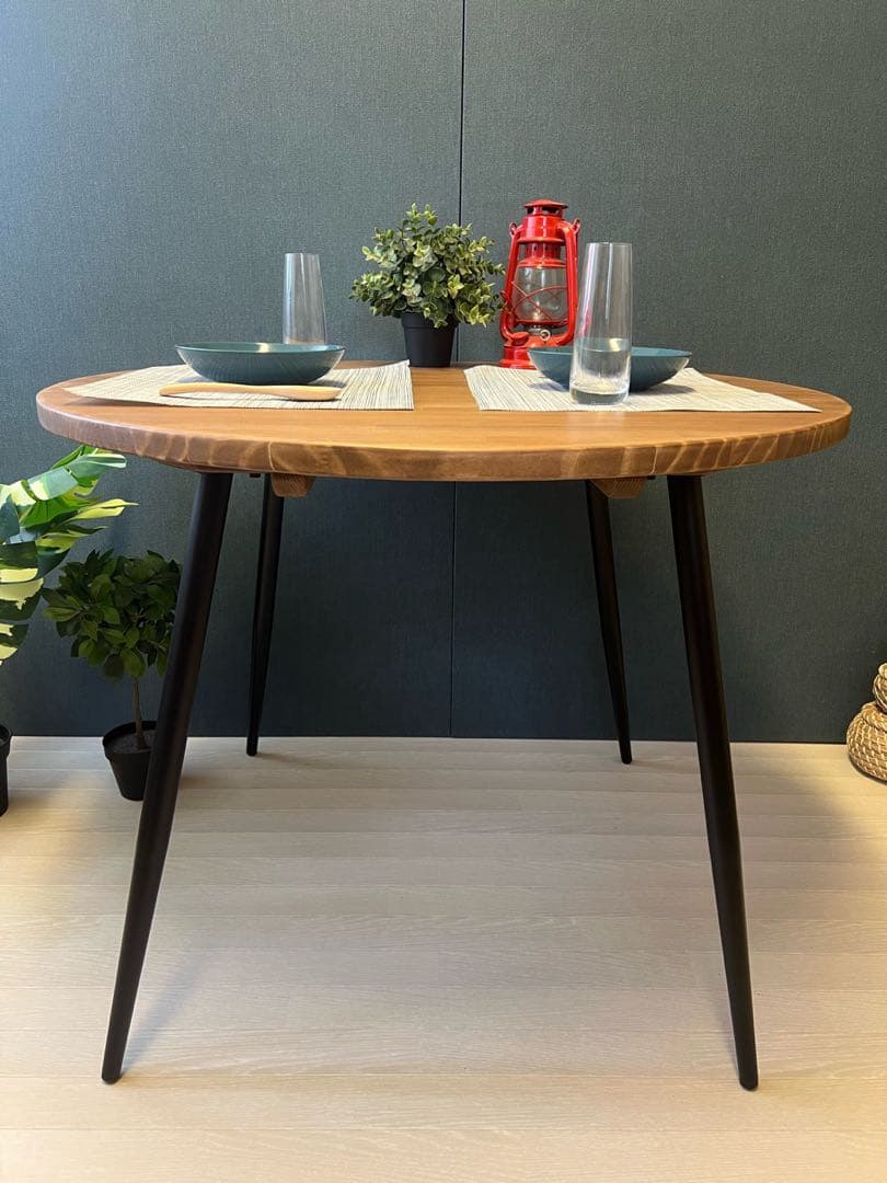 【オーダー】 テーブル 正方形 80cm パイン ウォルナット調 ボルト連結脚