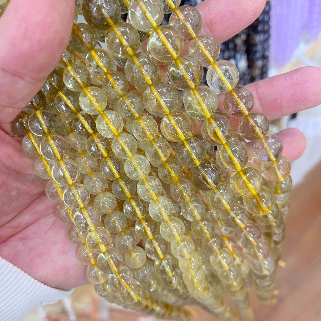 1連売り☆天然石 ルチルクォーツ連材 金運・商売繫盛運 パワーストーン 連材