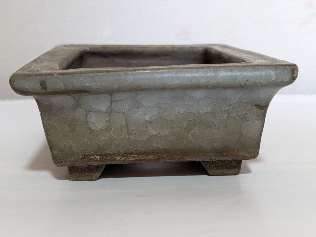♦小品盆栽鉢 辰の釘彫り印 長方形四足ミニ盆栽鉢？中国 国内 古美術骨董品