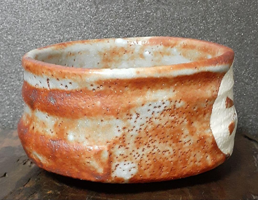 日展作家】志野焼　河合竹彦 造　鼠志野　大振り　茶碗　共箱　栞附属　茶道具　茶器