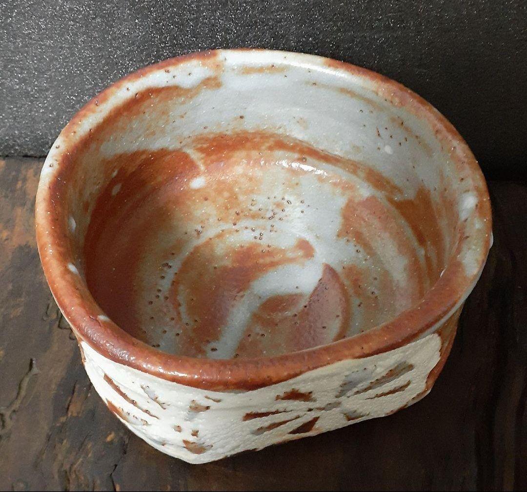 日展作家】志野焼　河合竹彦 造　鼠志野　大振り　茶碗　共箱　栞附属　茶道具　茶器