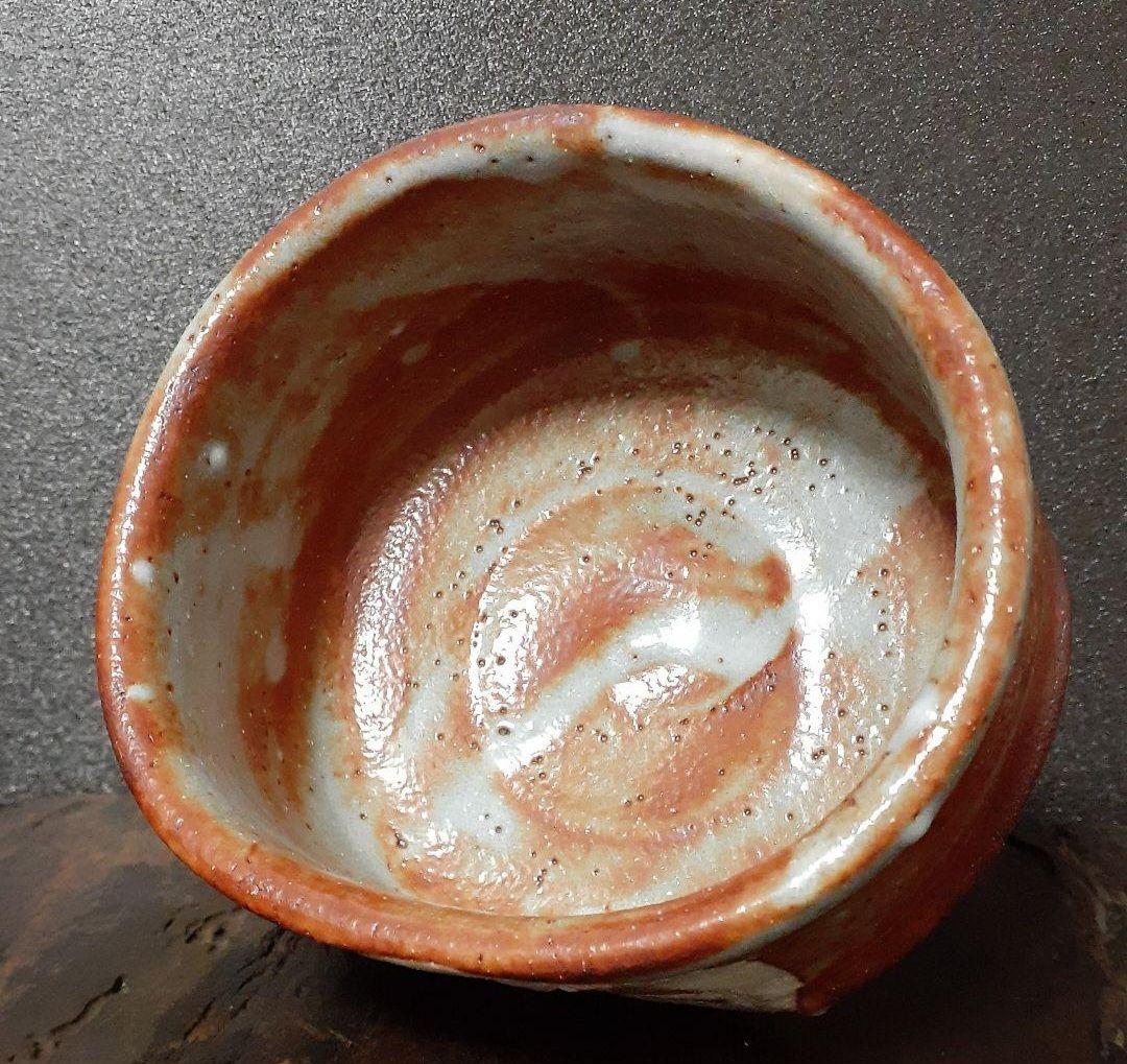 日展作家】志野焼　河合竹彦 造　鼠志野　大振り　茶碗　共箱　栞附属　茶道具　茶器