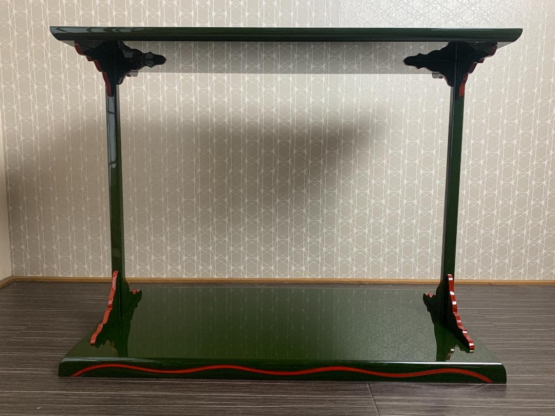 輪島塗 目白宗芳造 宗旦好 青漆紅爪 及台子 共箱 茶道具 水指棚 835