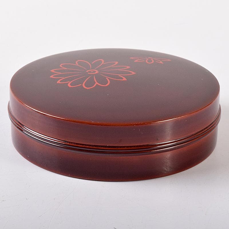 茶道具　岡本漆専堂造　留塗　菊ノ画　丸香合　八幡宗豊花押　共箱　C　R7965