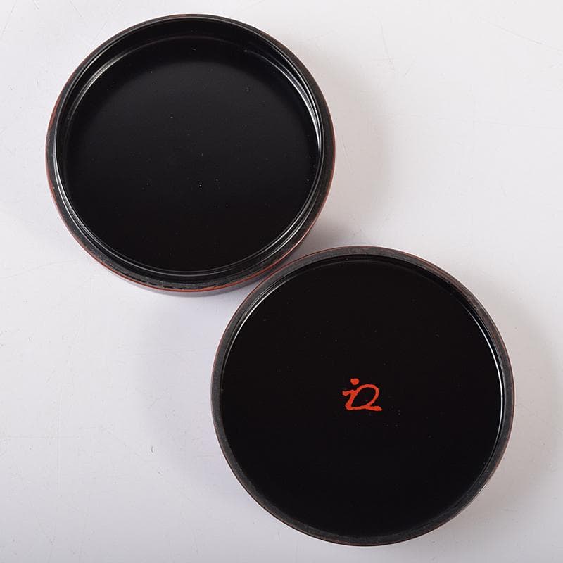 茶道具　岡本漆専堂造　留塗　菊ノ画　丸香合　八幡宗豊花押　共箱　C　R7965