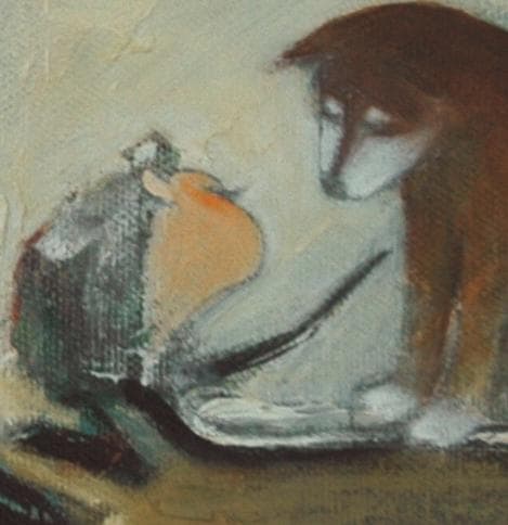 油絵 菅家令子 絵 絵画インテリア額付(白) uF6-071619 子犬と女の子