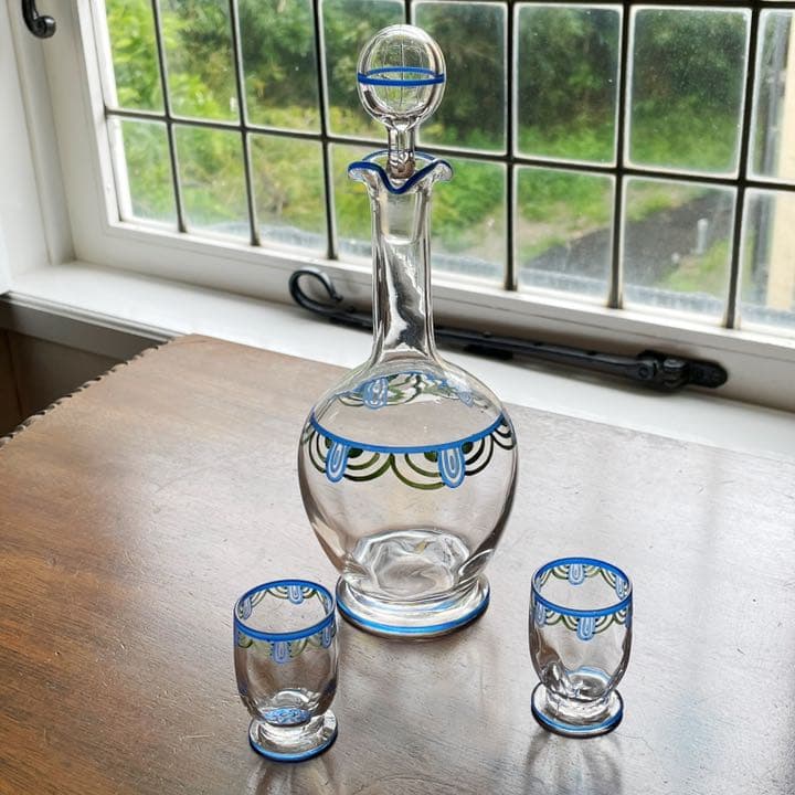 フランスアンティーク デキャンタとグラス2個