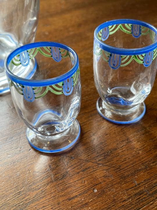 フランスアンティーク デキャンタとグラス2個