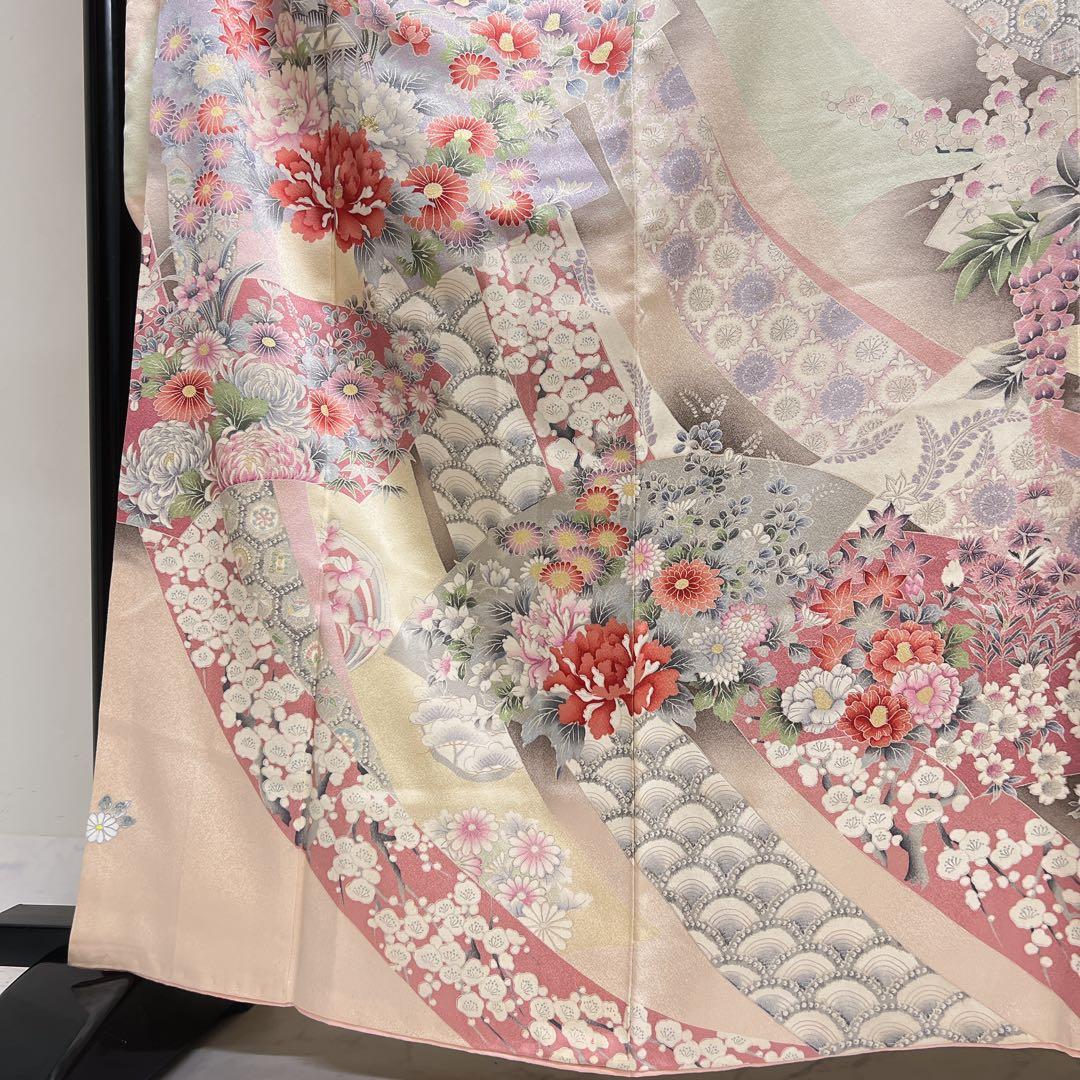 振袖　刺繍　牡丹　乱菊　霞　熨斗　花模様　成人式　着物　125tz