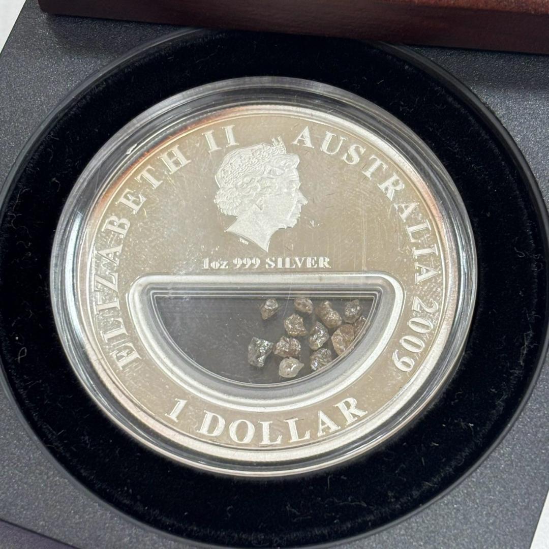 091:オーストラリア 2009年1ドル銀貨1ozエリザベスⅡダイヤ原石入