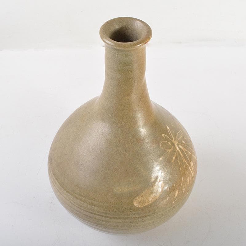 朝鮮　高麗青磁　花卉文　長頸瓶　C　6104C