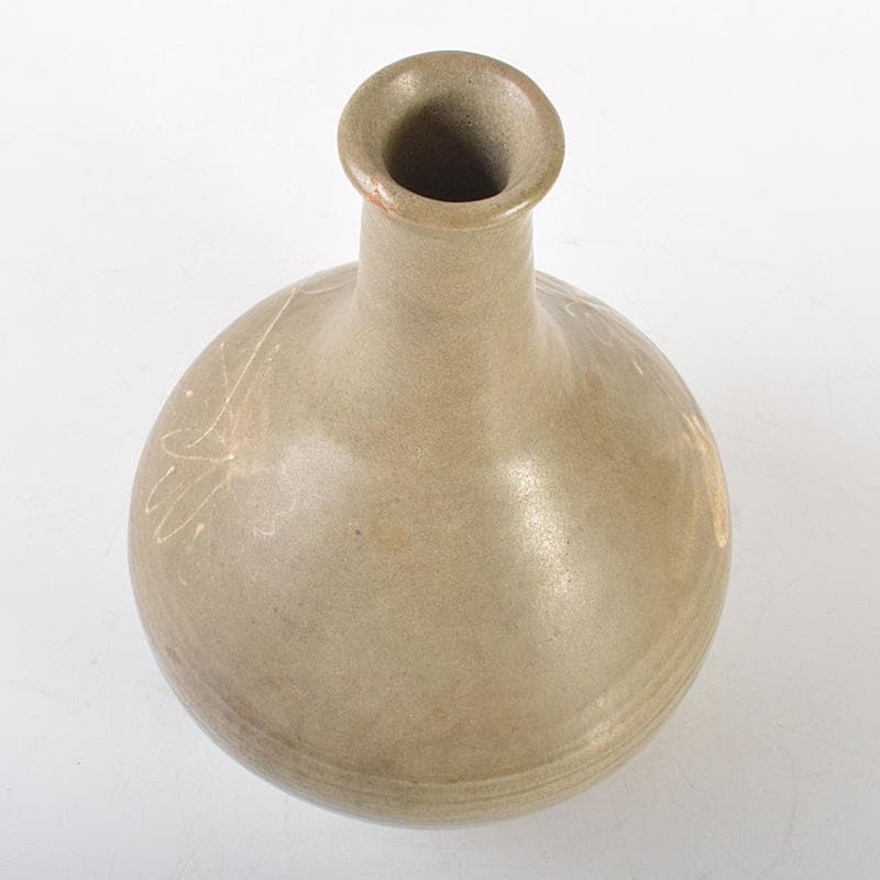 朝鮮　高麗青磁　花卉文　長頸瓶　C　6104C