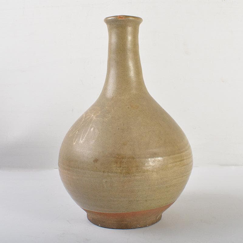 朝鮮　高麗青磁　花卉文　長頸瓶　C　6104C