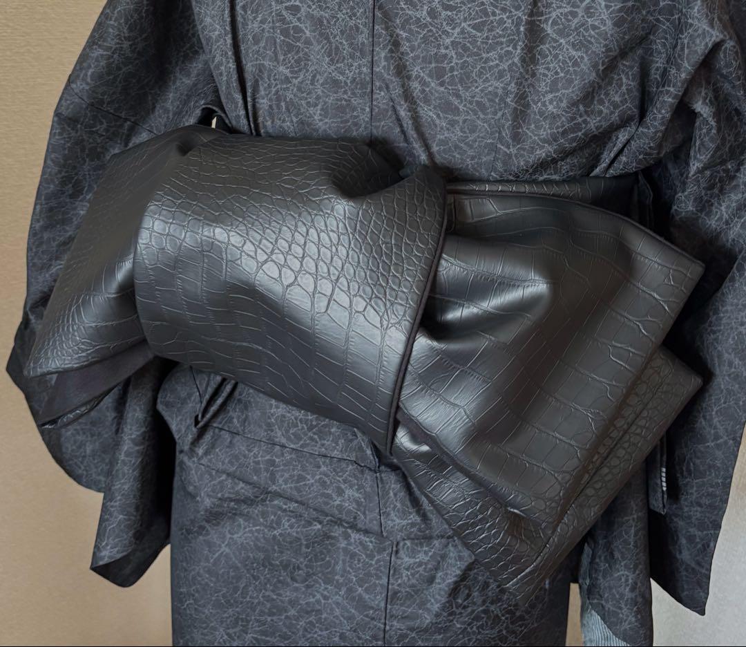 レザー半幅帯　クロコ調