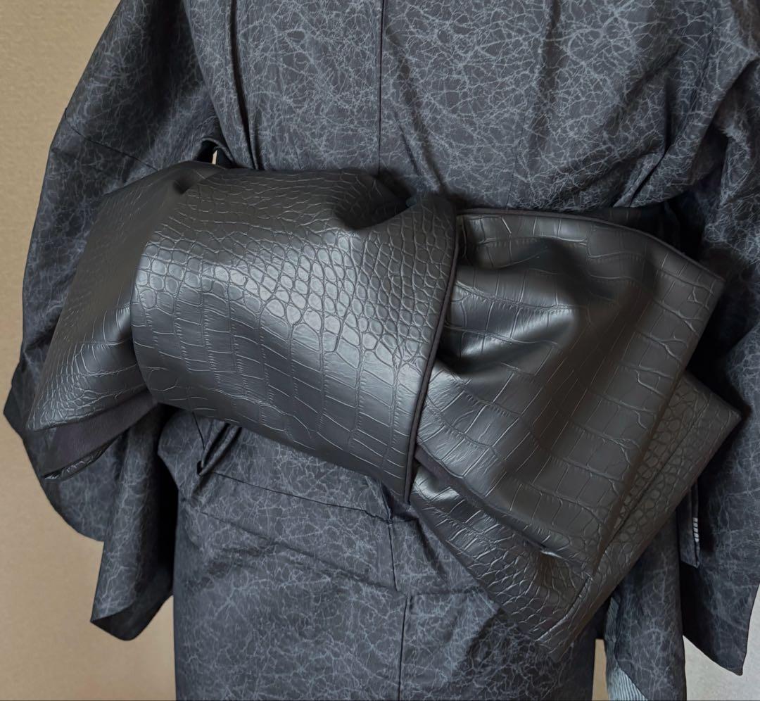 レザー半幅帯　クロコ調