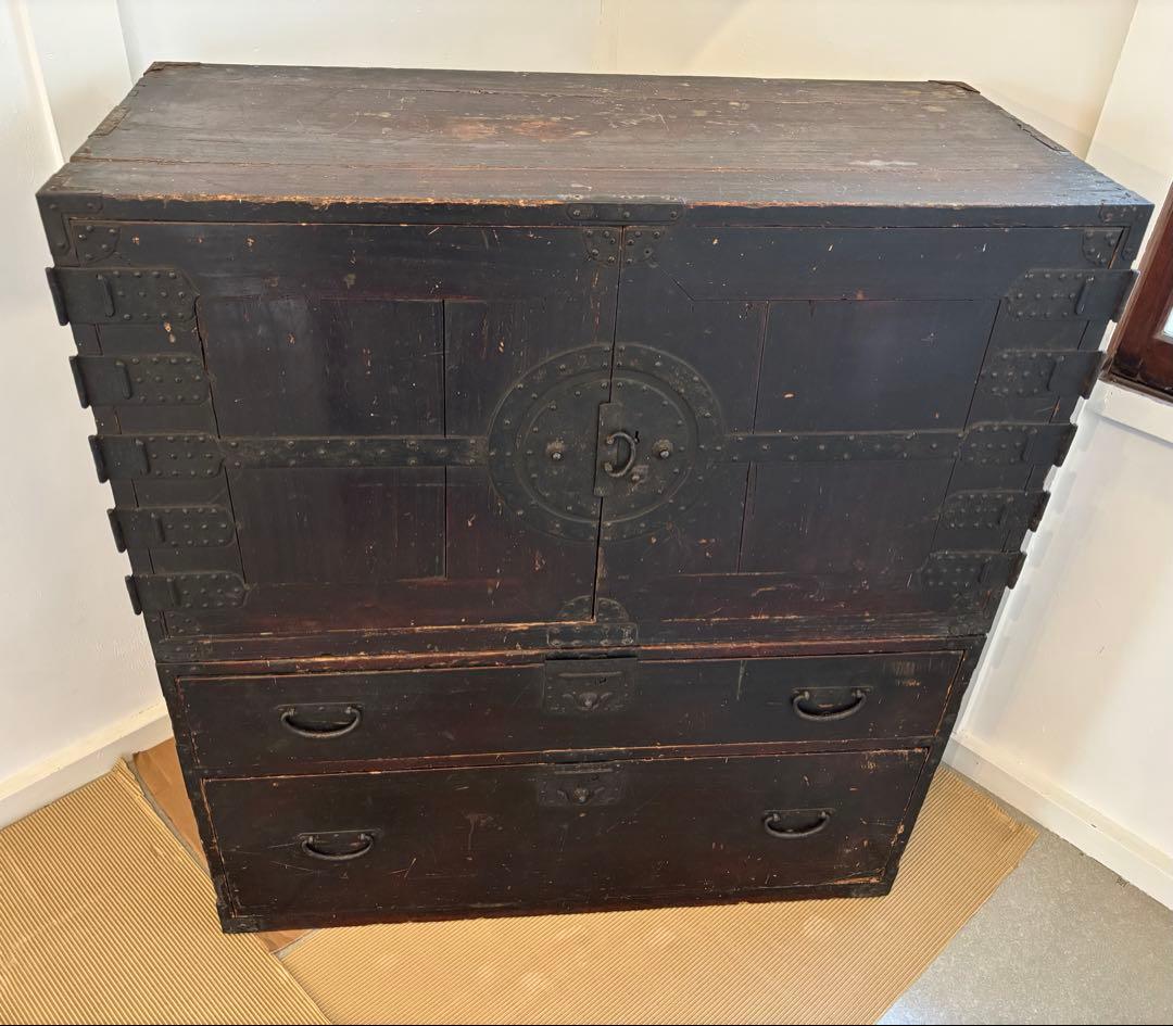 時代箪笥 扉付き4段 アンティーク和箪笥 古道具 古家具 明治