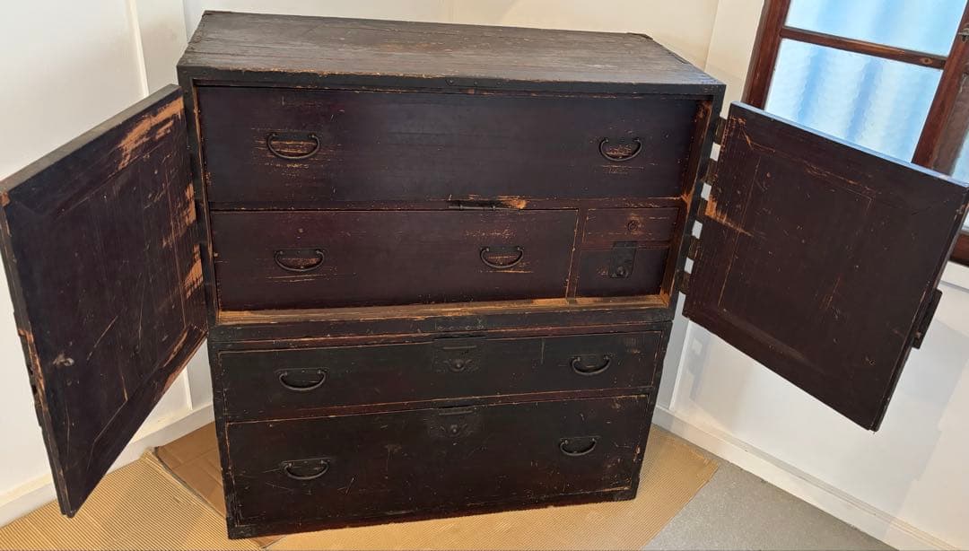 時代箪笥 扉付き4段 アンティーク和箪笥 古道具 古家具 明治