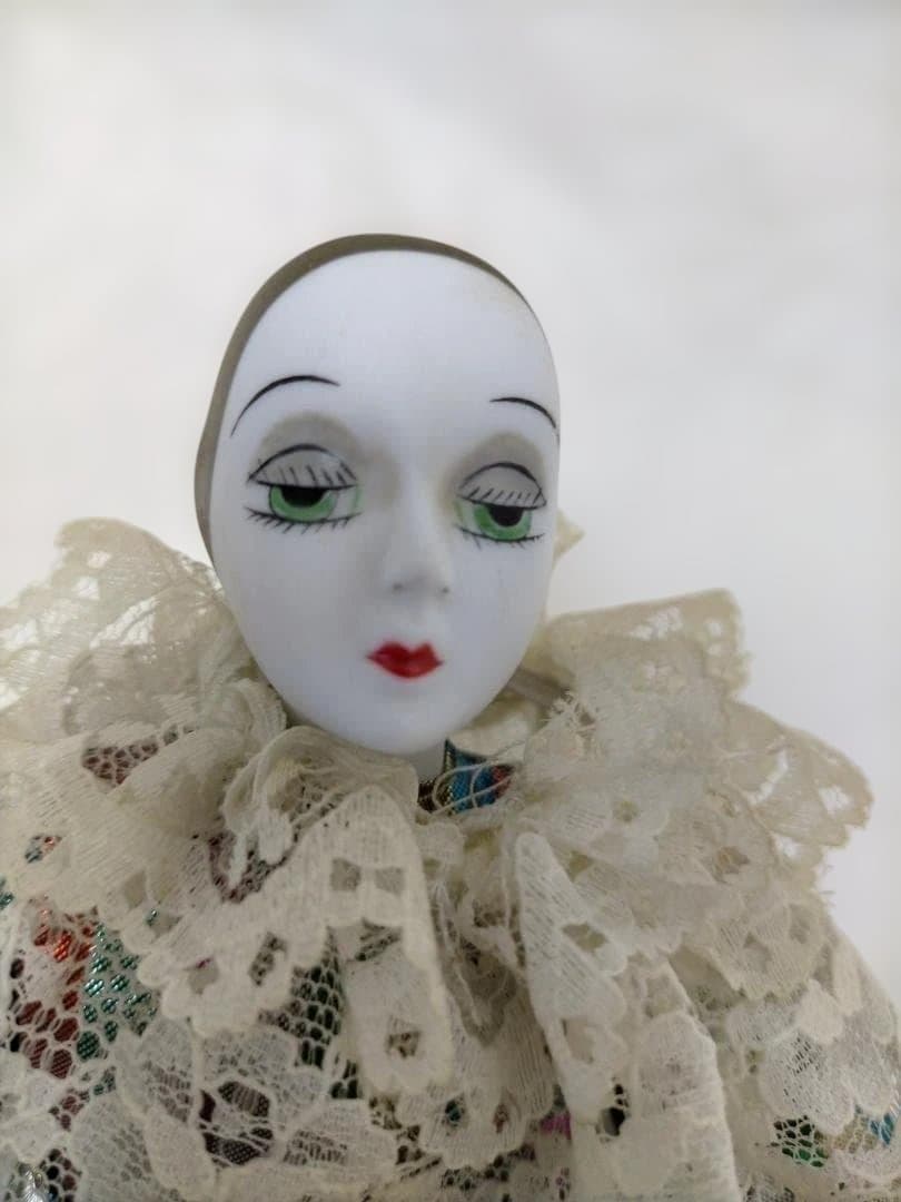 アンティーク　ヴィンテージ　虹色　ピエロ陶器人形　250702-8Y