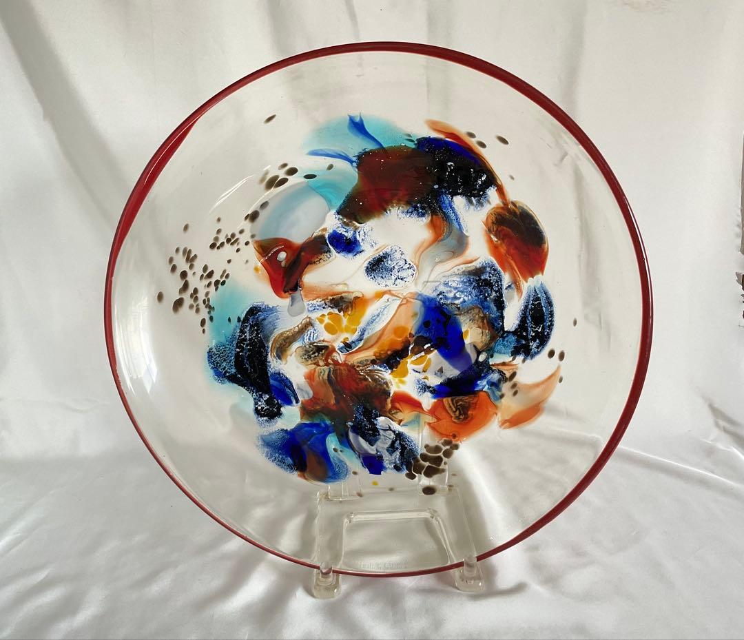 岩田藤七(1893-1980) 美しい「ガラス抽象画大皿」アート絵皿