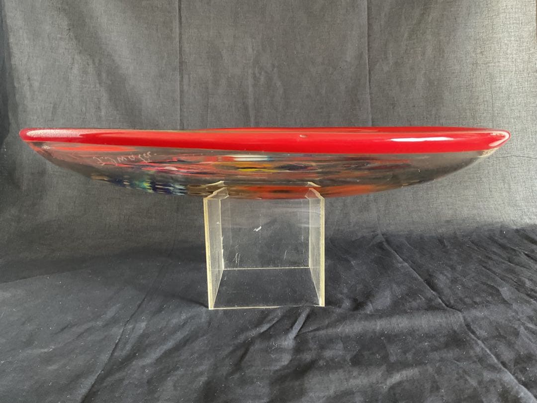 岩田藤七(1893-1980) 美しい「ガラス抽象画大皿」アート絵皿