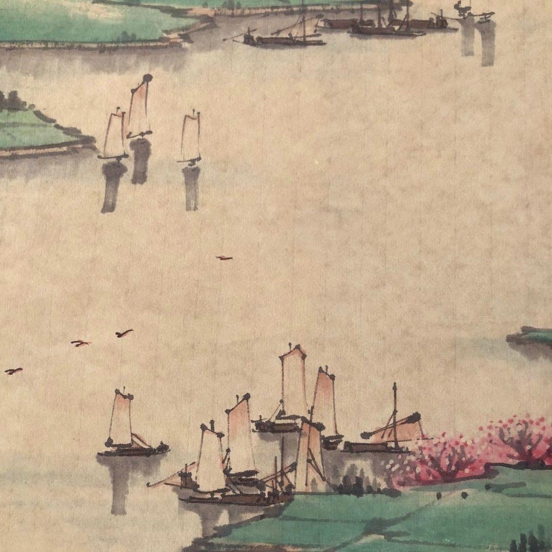 中国水墨画 掛け軸 宋文治 江南春色 中堂掛け軸 装裱済み／鑑賞用／山水画