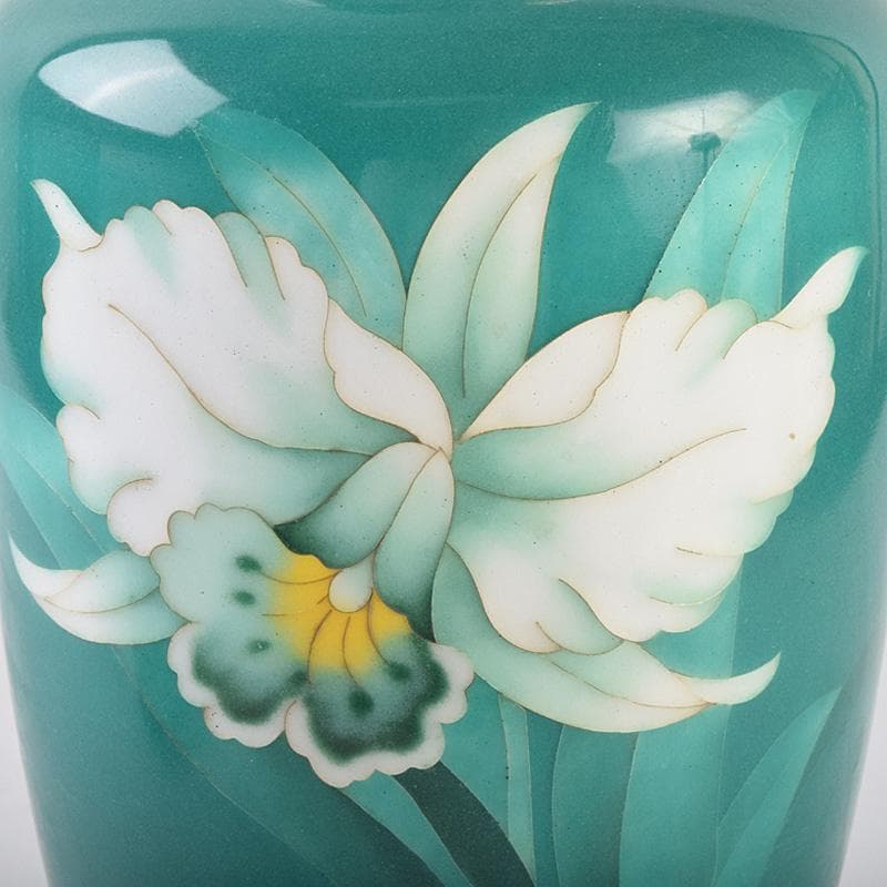 七宝焼　佐藤謨義作　水仙文　花瓶　唐木台付　共箱　V　R9237