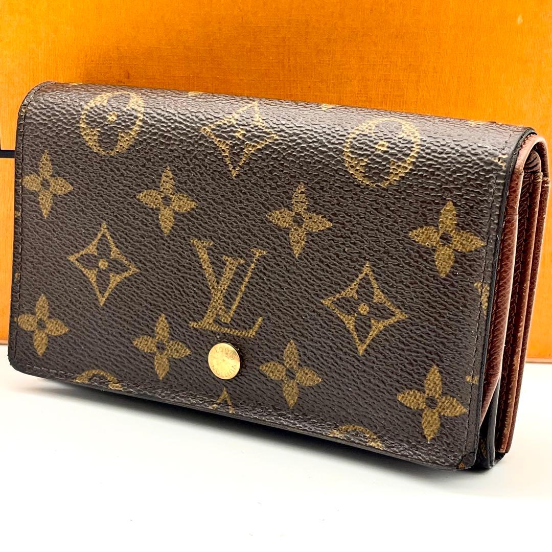 ルイヴィトン モノグラム トレゾール 2つ折り財布 正規品 本物 男女兼用 茶色