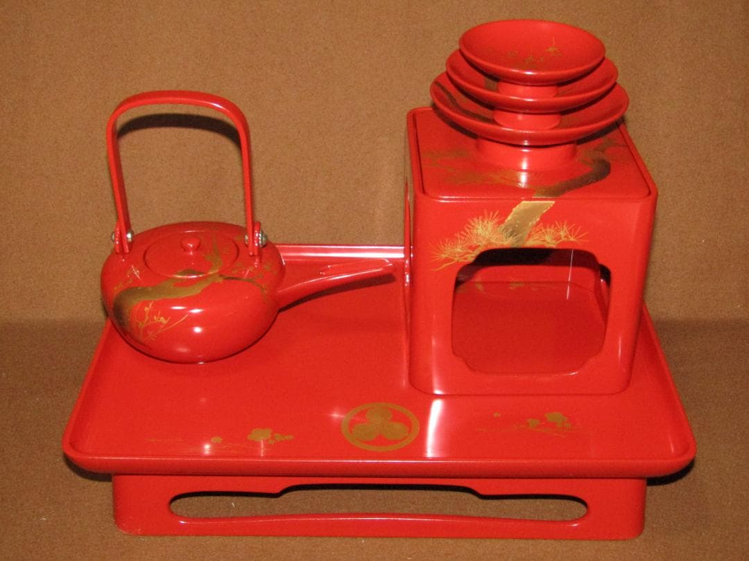 【輪島塗　蒔絵　松竹梅図　屠蘇器揃】美品　正月道具