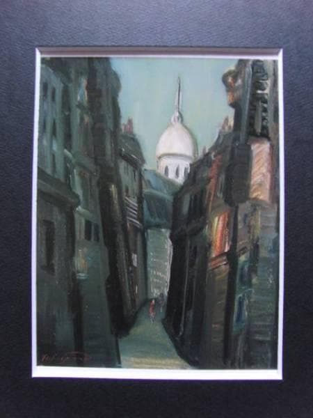 高山勝雄、パリ・裏町、希少な画集より、新品高級額・額装付、状態良好