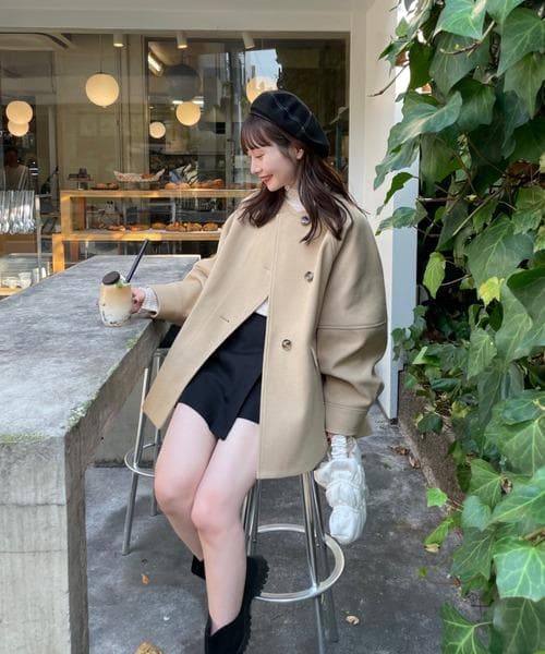 hinari　ウェーブデザインミドルコート　ベージュ　FREE SIZE