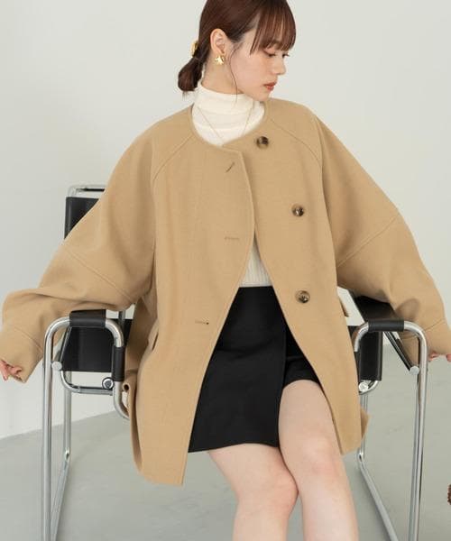 hinari　ウェーブデザインミドルコート　ベージュ　FREE SIZE