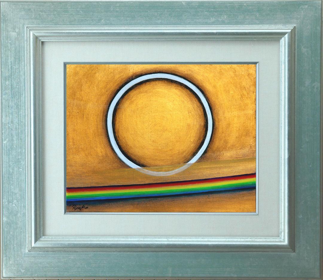 油絵 菅家令子 絵 絵画インテリ 額付(黒) F3-G142023 風景祈り希望