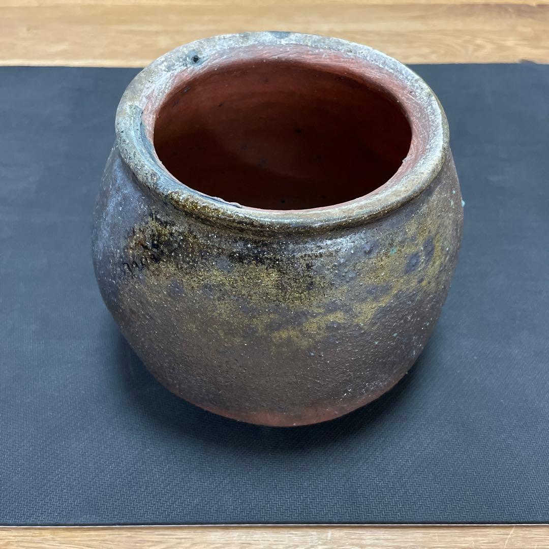 中川伊作　知花南蛮焼き　サンゴ窯変　花いけ　水指　金彩　沖縄