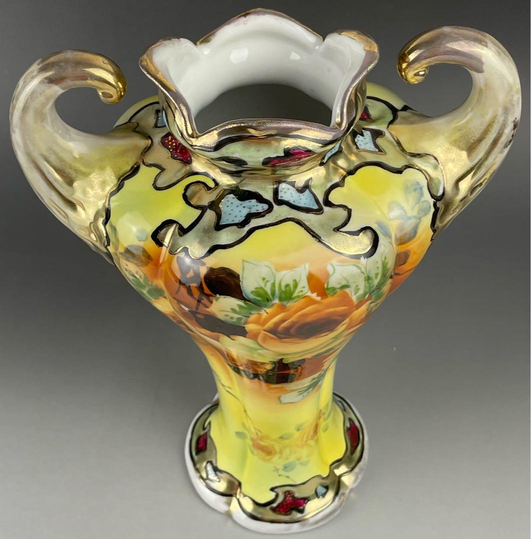 【大型】オールドノリタケ ２８．７cm 薔薇紋花瓶 金彩 金盛り マッスル