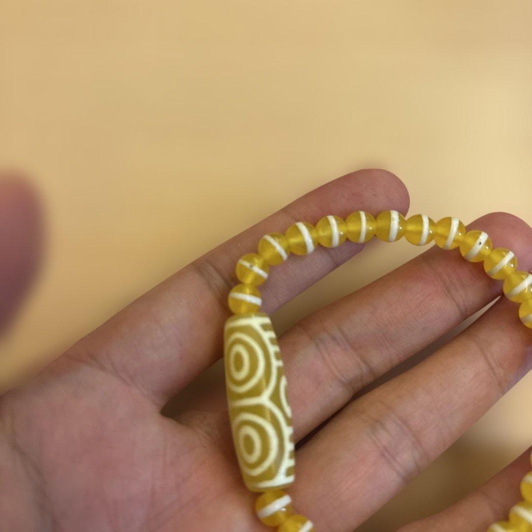 希少！チベットの老玉髄龍眼天珠！線天珠！黄色！ジュワーンとくる！