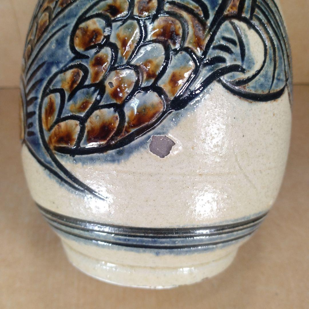 【本物保証】金城次郎 海老魚紋つる首花瓶 共箱 栞 壷屋焼 人間国宝 やちむん