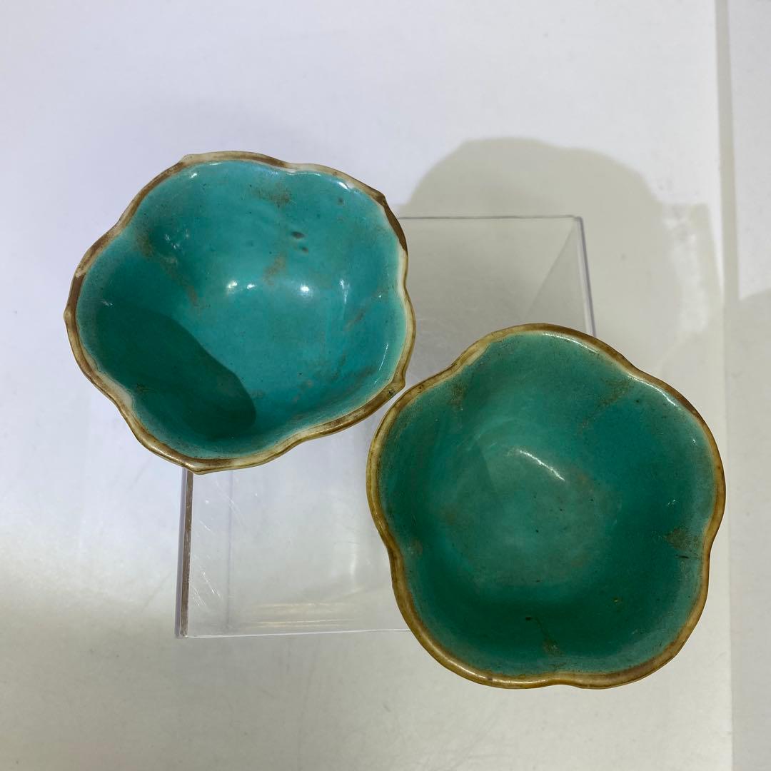 中国古玩　同治年粉彩輪花小鉢　2客　タエチ　東さ8-0107☆2F