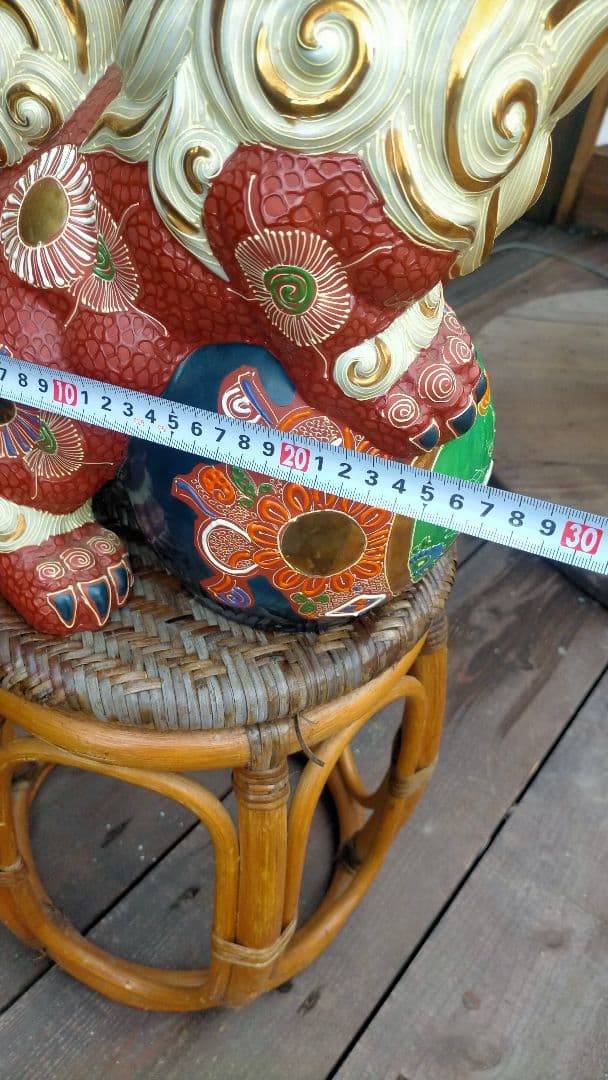 九谷焼獅子金彩玉乗り金彩置物大きいシーサー古美術 陶器製