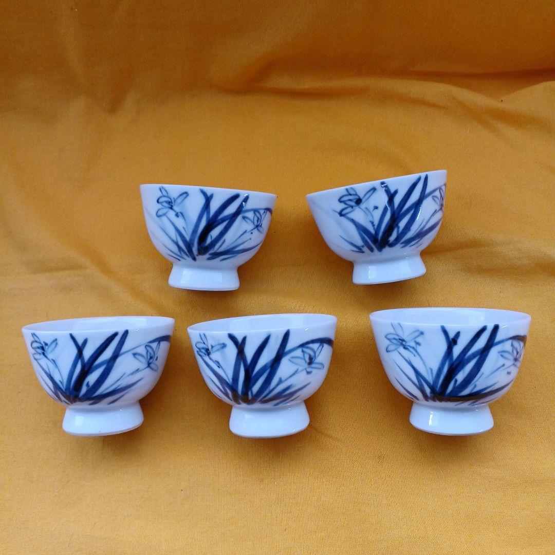 煎茶碗　竹泉　アンティーク煎茶碗　茶道具　５客